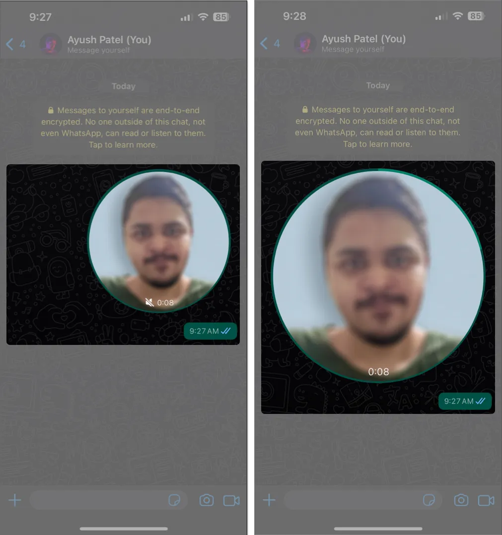 Aparición de mensaje de video instantáneo en Whatsapp en iPhone