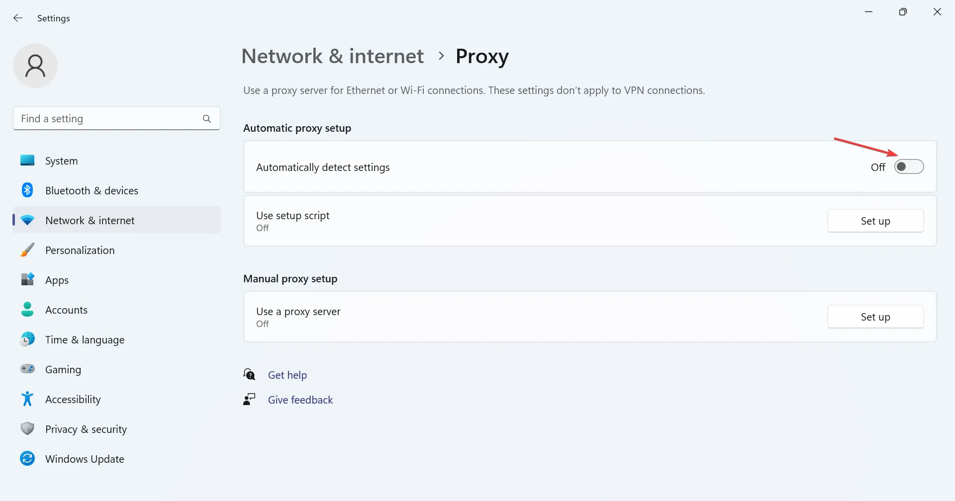 rimuovi proxy per correggere DHCP non è abilitato per il Wi-Fi