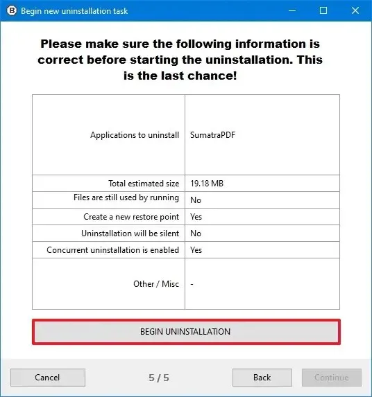 BCU supprimer l'application Windows 10