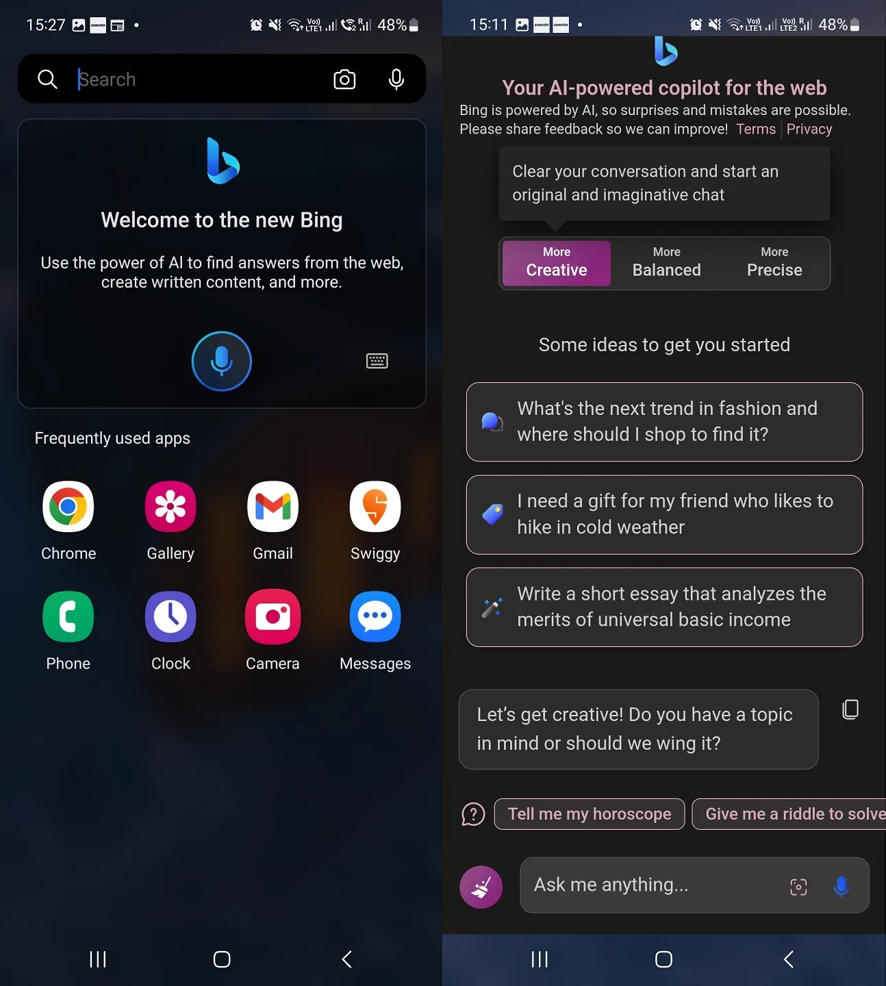 BingChat in Microsoft Launcher