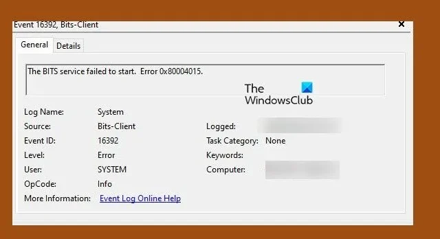 0x80004015, le service BITS n’a pas pu démarrer, ID d’événement 16392 dans Windows 11