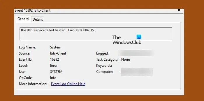 0x80004015、Windows 11 で BITS サービスを開始できませんでした