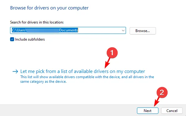 Deixe-me escolher em uma lista de drivers disponíveis no meu computador