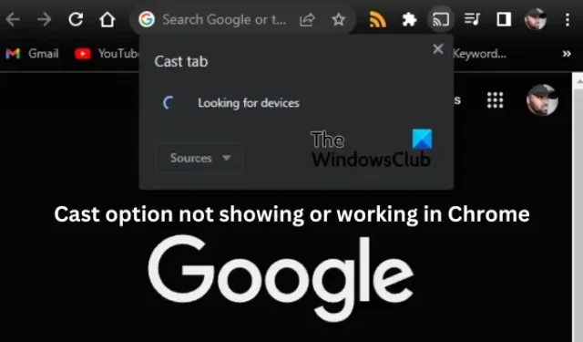 A opção de transmissão não aparece ou não funciona no Chrome