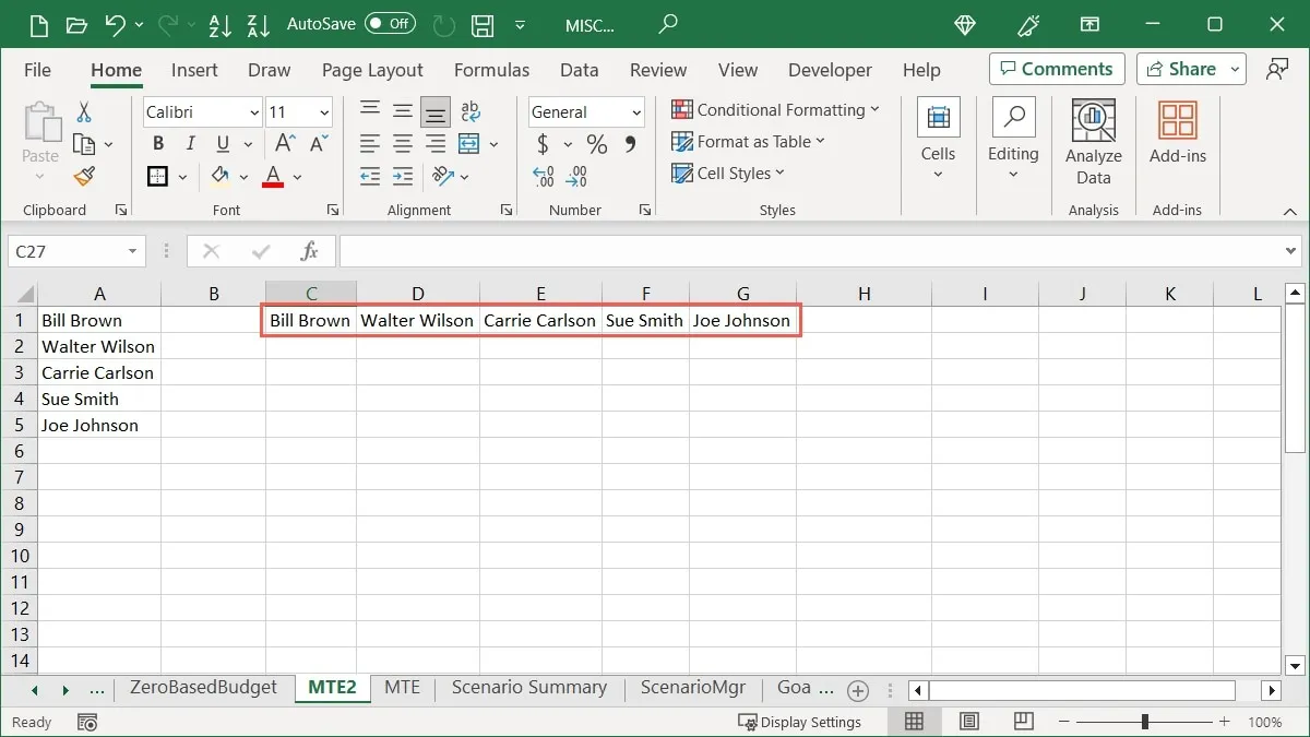 Excel 中的單元格轉置