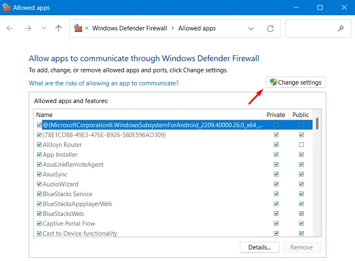 Altere as configurações no Windows Defender Firewall - Erro OneDrive 0x80070185