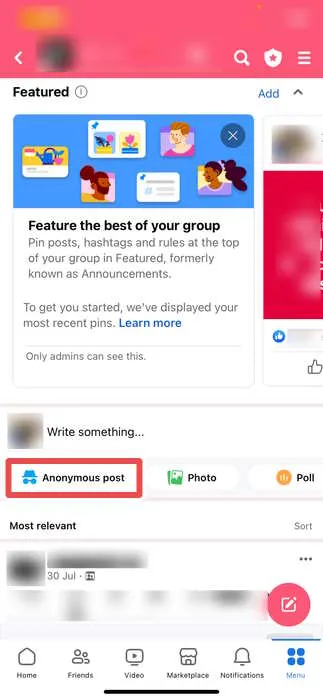 Wählen Sie „Anonymer Beitrag“ in der Facebook-App