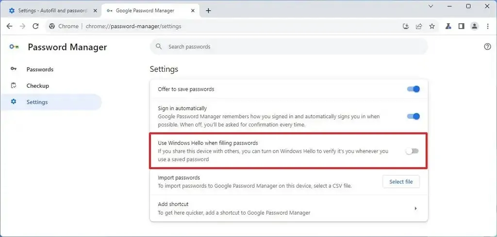Verwenden Sie Windows Hello, wenn Sie Passwörter eingeben