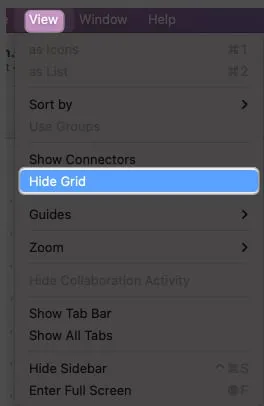 fare clic su Visualizza dalla barra dei menu, selezionare Nascondi griglia in forma libera