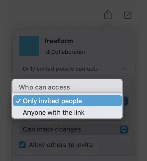アクセスできる人をクリックし、自由形式のリンクを持つ人を選択します