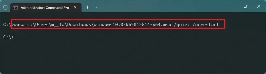 Prompt dei comandi installa l'aggiornamento di Windows 11