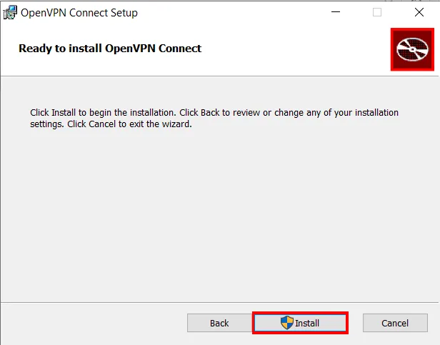 Una captura de pantalla que muestra el proceso de instalación del cliente de Windows OpenVPN.