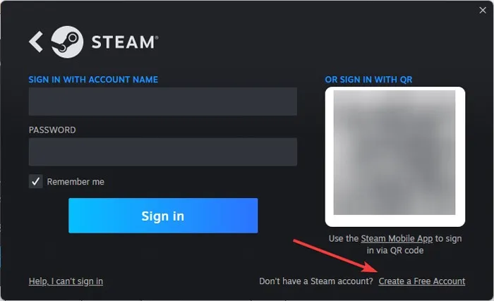 Criar conta Steam