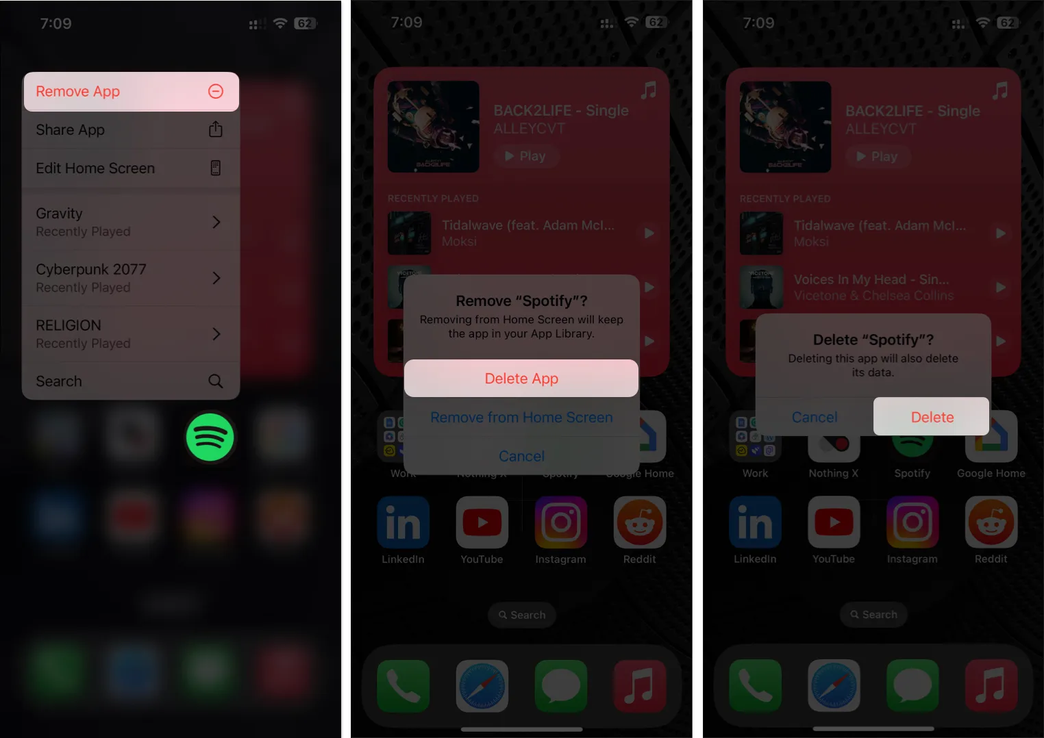 Löschen Sie die Spotify-App auf dem iPhone