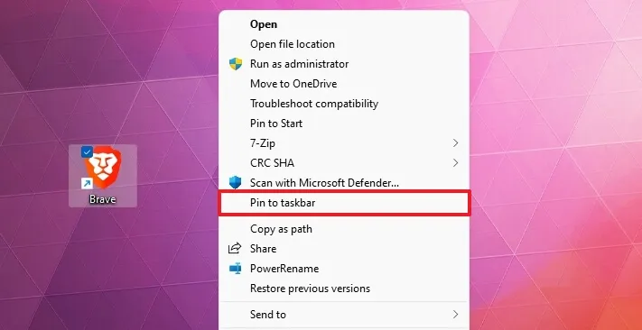 App pin della barra delle applicazioni dal desktop