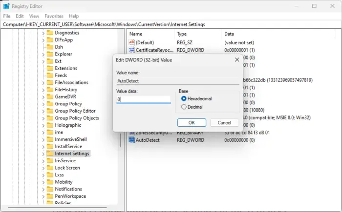 Desativar detecção automática de configurações de proxy usando o Editor do Registro