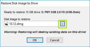 dmg macOS ファイルを選択して起動可能な USB ドライブを作成します