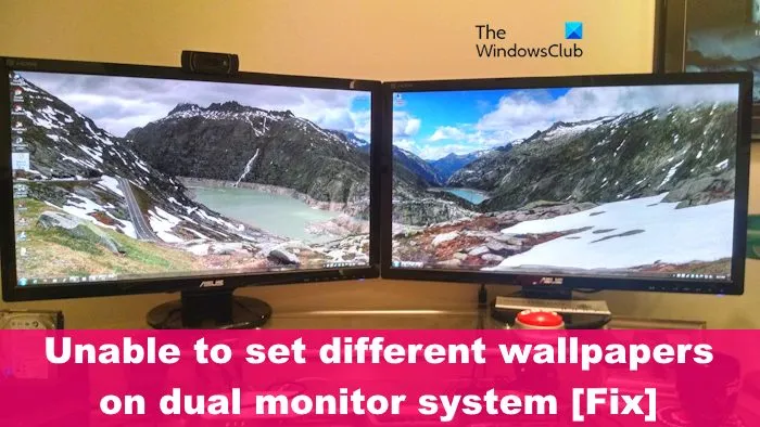 Kan geen andere achtergrond instellen op een opstelling met twee monitoren
