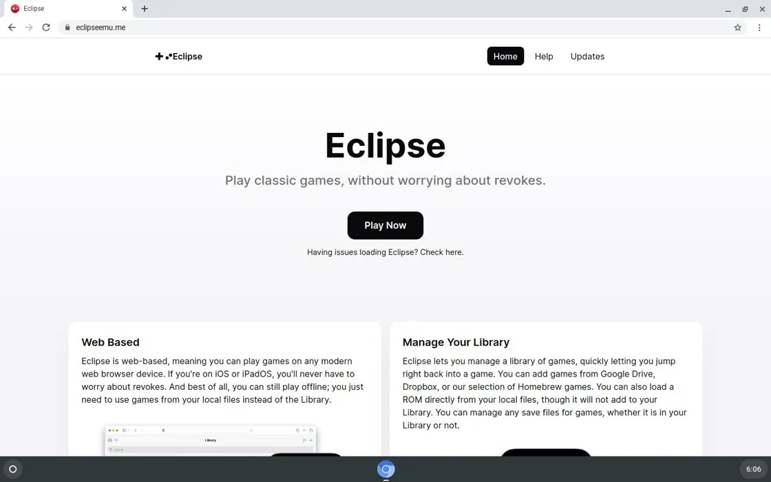 Chrome del sito web di Eclipse