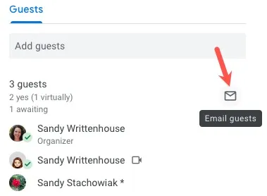 Klicken Sie auf die Schaltfläche „Gäste per E-Mail senden“ auf der Seite mit den Veranstaltungsdetails