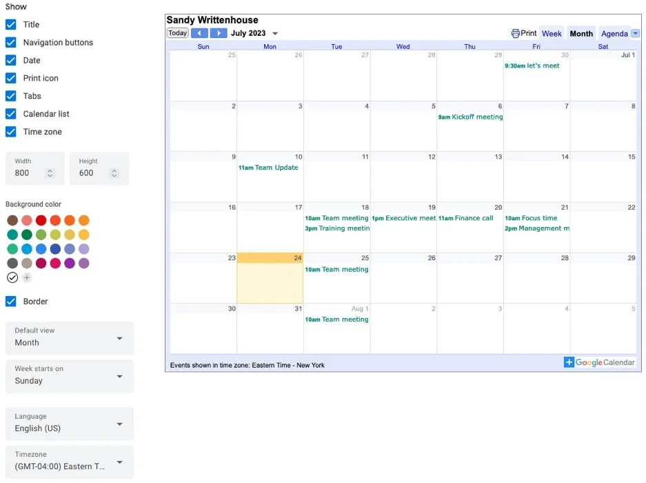 Einbettbare Google Kalender-Seite