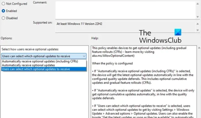 Windows 11 でオプションの更新プログラムを自動的に受信する