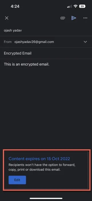 Gmail 経由で暗号化されたメールを送信します。