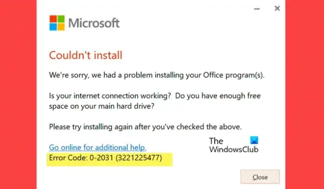Reparar el código de error 0-2031 en Office 365