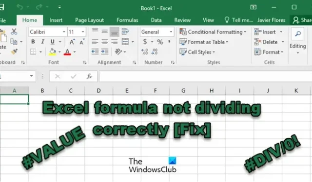 A fórmula do Excel não está dividindo corretamente [Corrigir]