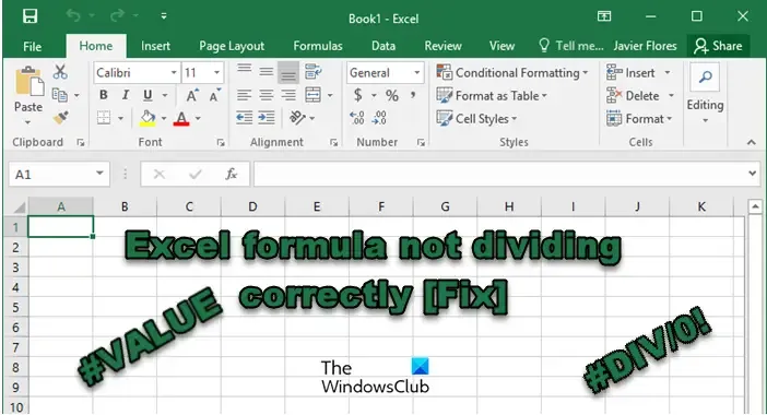 Fórmula do Excel não está dividindo corretamente
