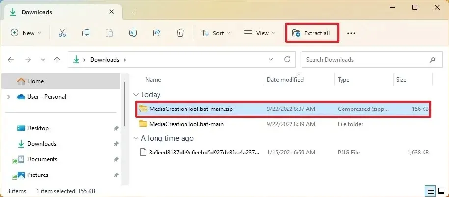 Zip de extração do File Explorer