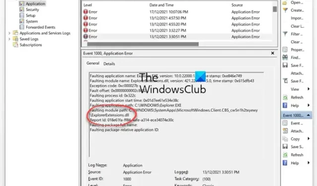 Beheben Sie Abstürze von ExplorerExtensions.dll, Ereignis-ID 1000 unter Windows 11/10