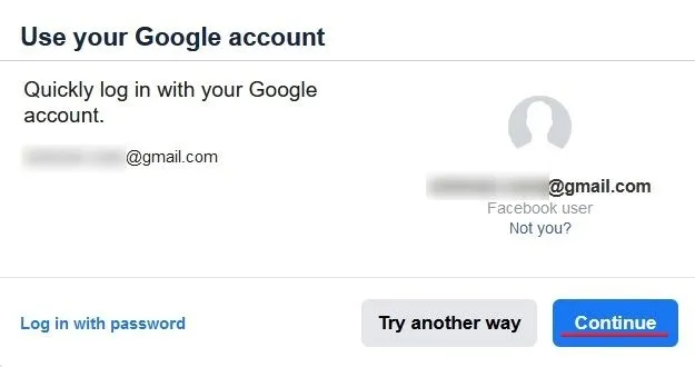 Facebook ti chiede di accedere rapidamente con il tuo account Google.