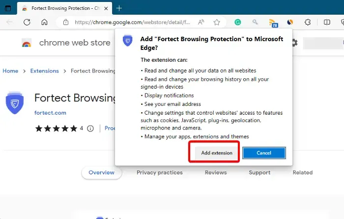 Fortect Browser-Schutzerweiterung