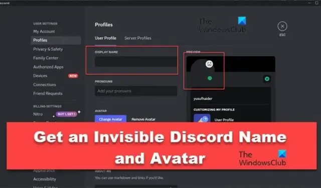Ottieni un nome e un avatar Discord invisibili