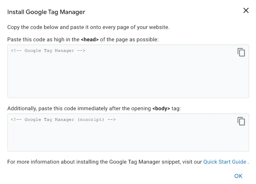 Codice di Google Tag Manager