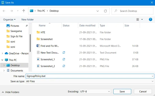 Editor de Diretiva de Grupo no Windows 11 Home Edition - arquivo em lote