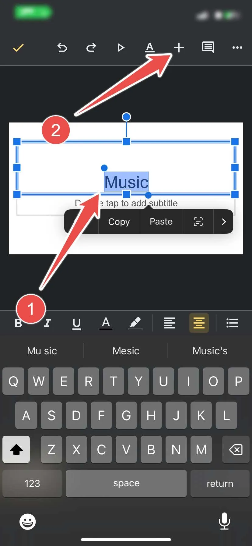 Tekst markeren in de Google Presentaties-app