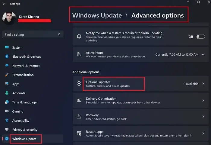 Cómo instalar controladores y actualizaciones opcionales en Windows 11
