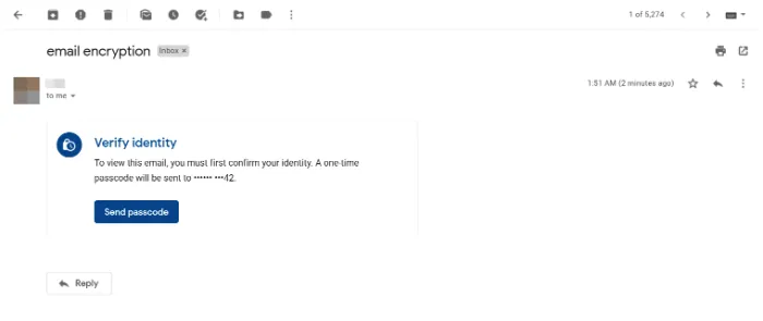 パスコード オプションが有効になっている Gmail ビュー。