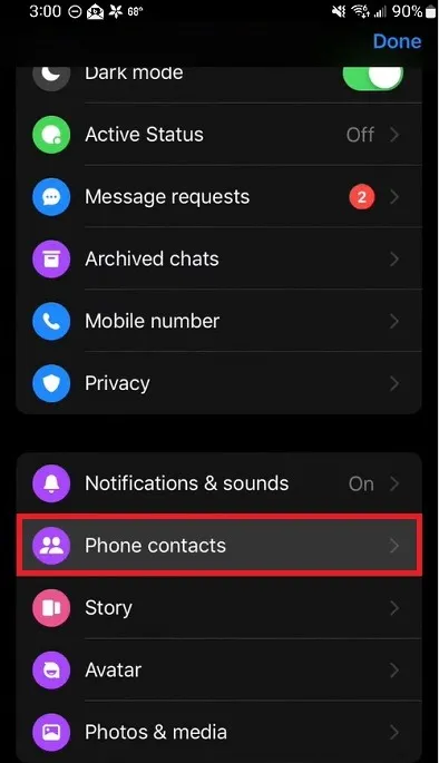 Cómo sincronizar contactos en Facebook Messenger Seleccionar contactos del teléfono