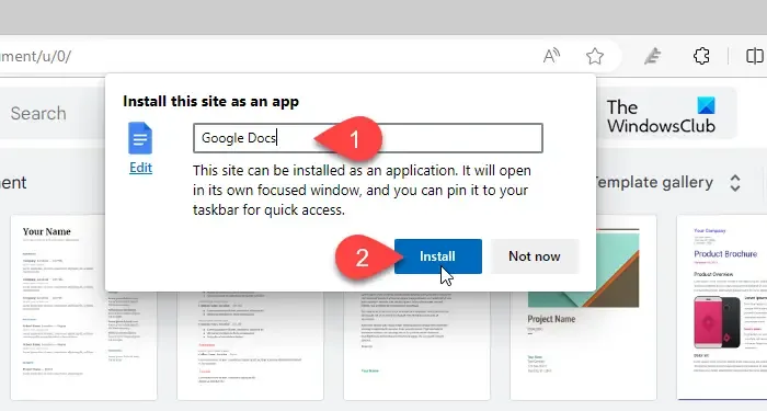 Installez Google Docs en tant qu'application