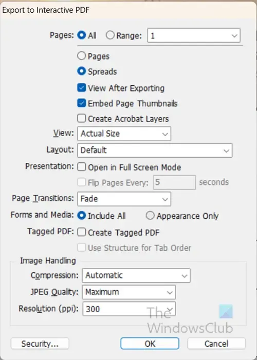 PDF interactif - Options d'exportation vers un PDF interactif