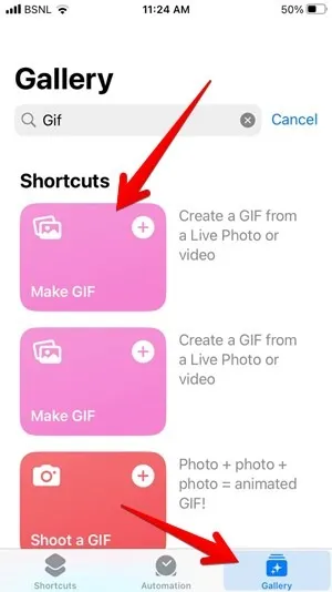 Scorciatoia Gif per foto dal vivo di iPhone