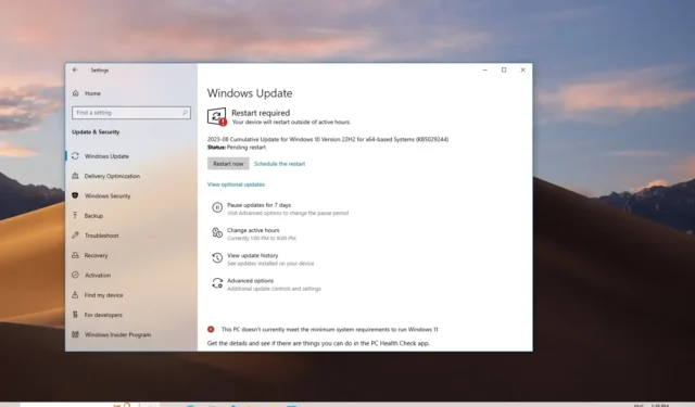 Windows 10 build 19045.3324 (KB5029244) sai para a versão 22H2, 21H2