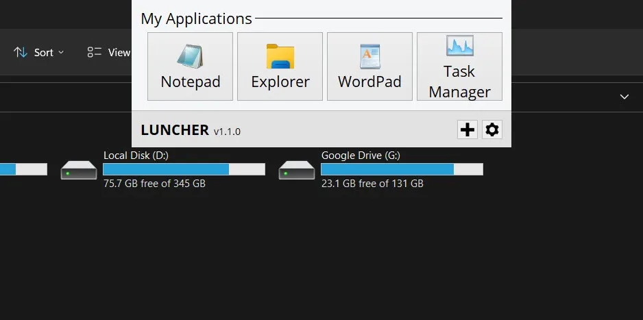 Die Launcher-App-Leiste ist der Datei-Explorer-Ansicht überlagert.