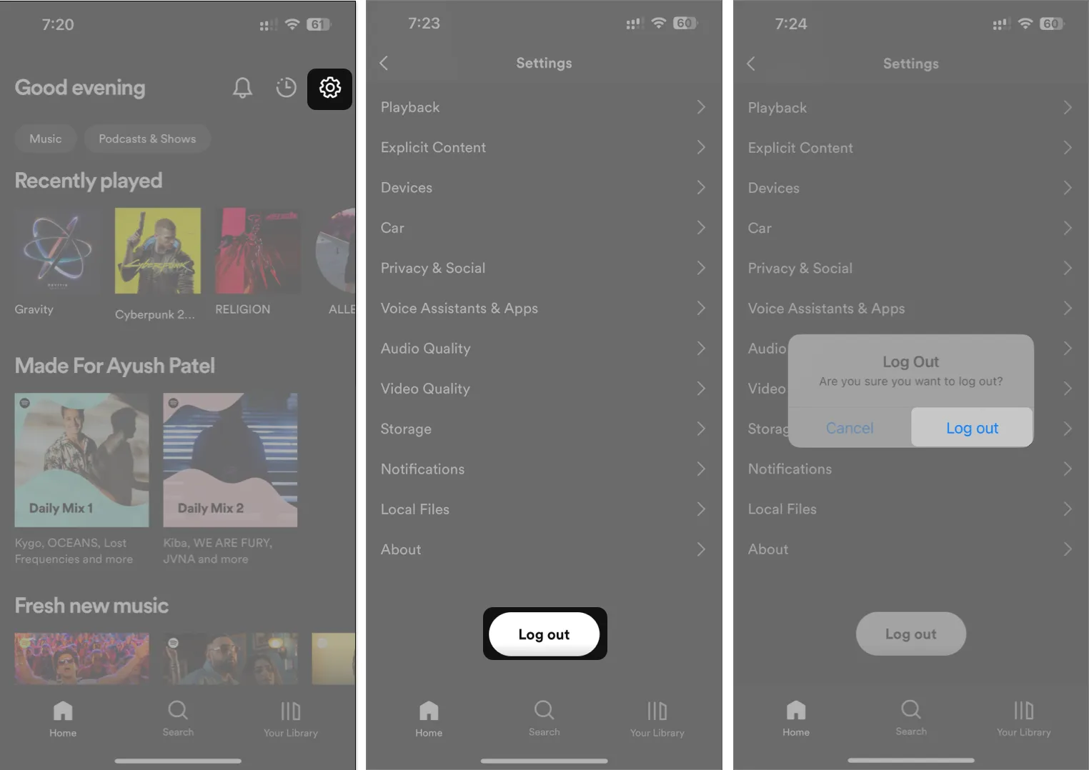 Cerrar sesión de Spotify en iPhone