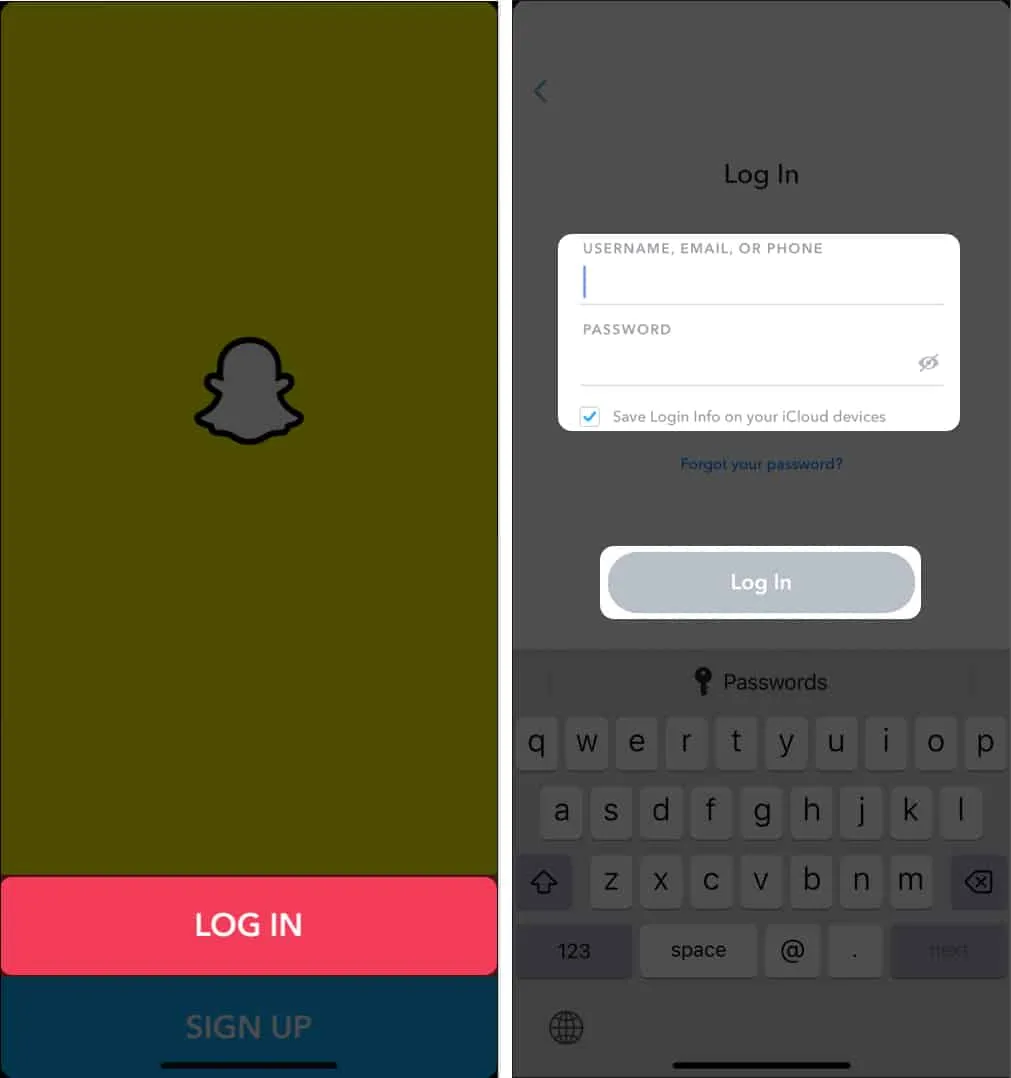 Connectez-vous à nouveau à Snapchat