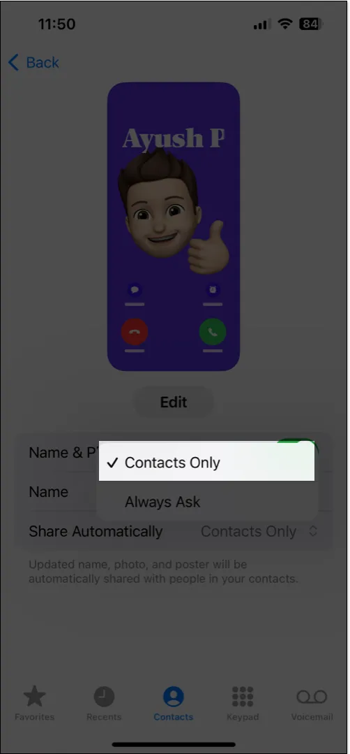 Zorg ervoor dat u Alleen contacten selecteert in de iPhone-telefoonapp