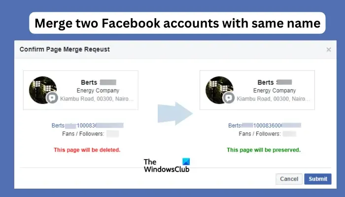 Mesclar duas contas do Facebook com o mesmo nome